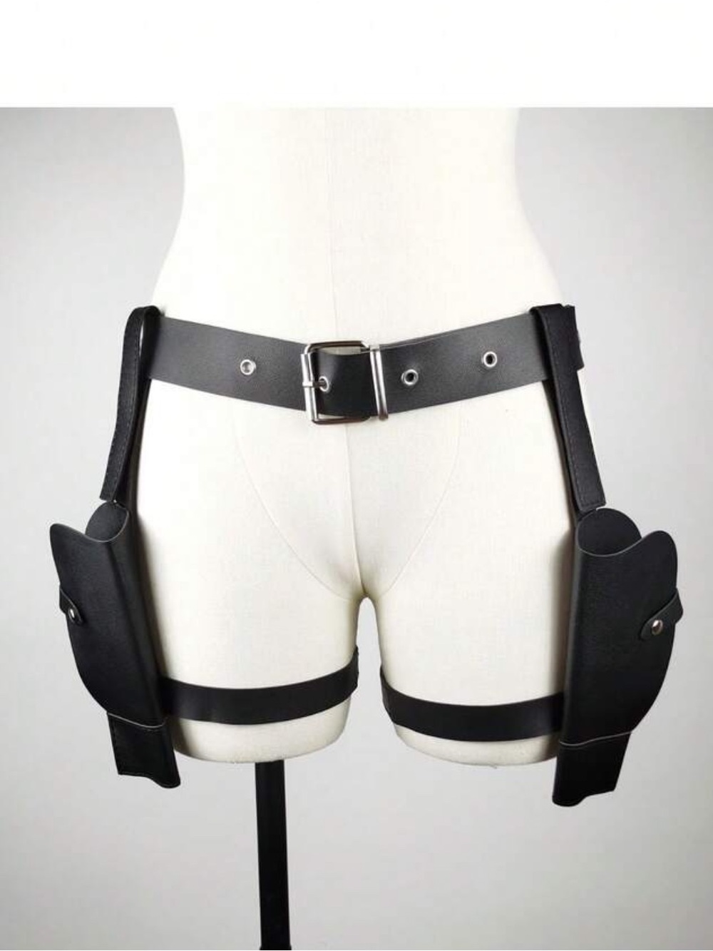 Adjustable Black Faux Leather Thigh Holster Belt - New